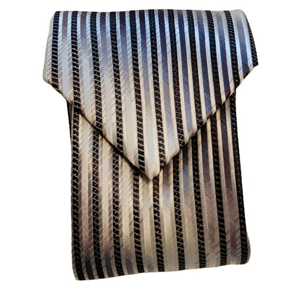 #6372 Stacy Adams Signature Gold gray striped Microfiber necktie